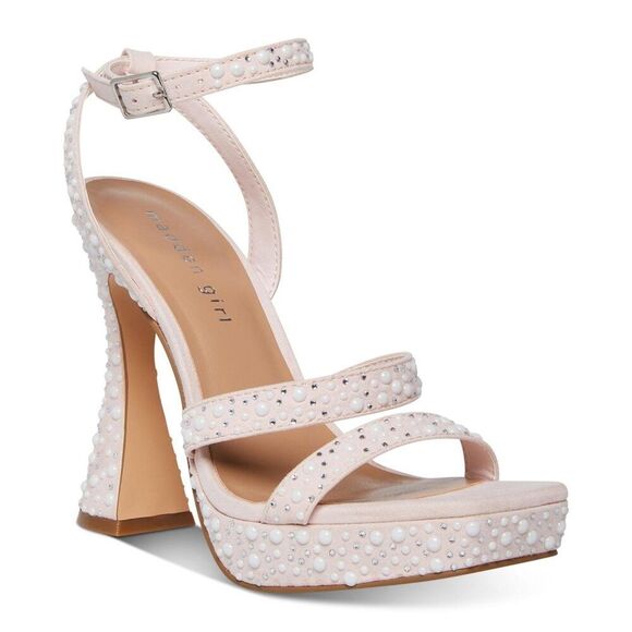 Madden Girl Womens Pink Padded Embellished 1 Platform Adjustable Strap Sandals - Picture 1 of 8